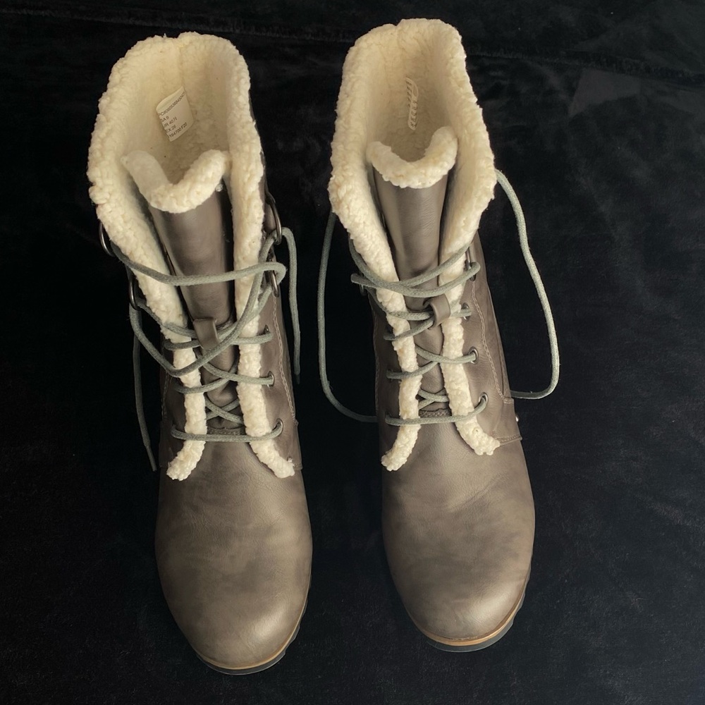 Faux Leather Lace-Up Winter Boot with Sherpa Lining